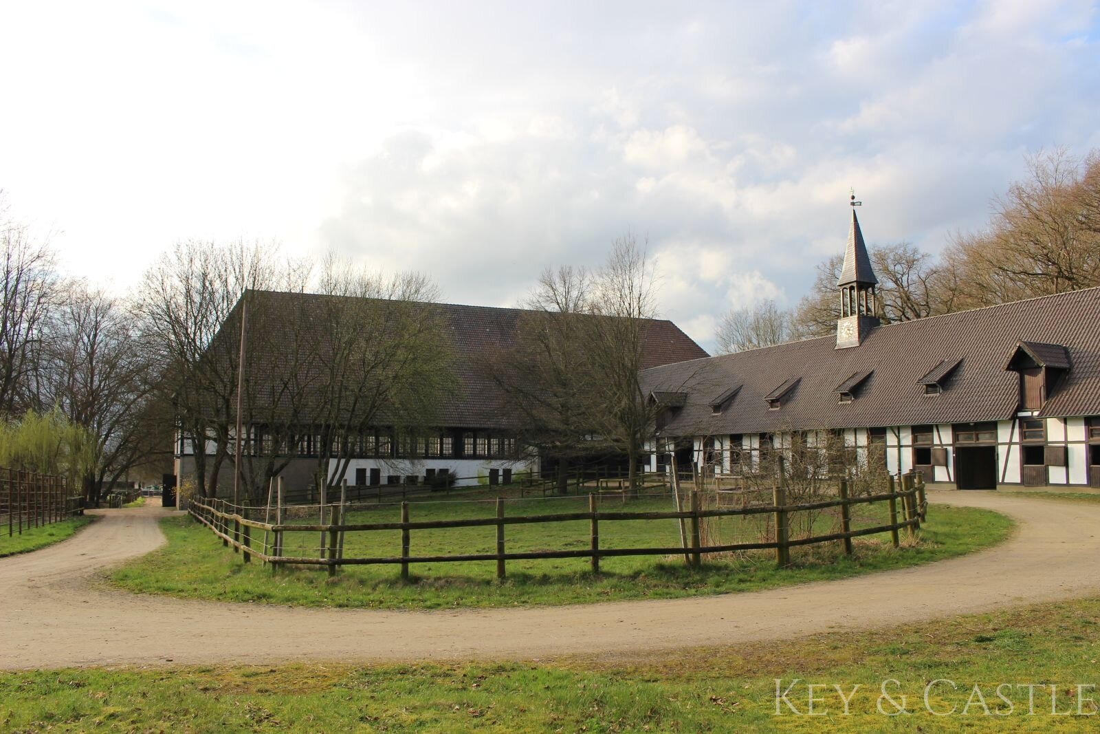 View of the main stable and indoor riding arena